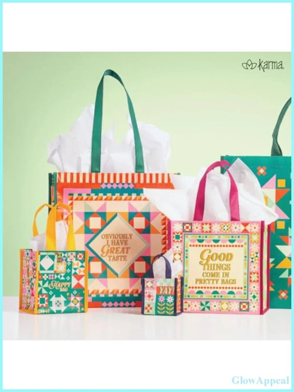 Karma Small Reusable Gift Bags with Handles Birthday Party Tote RPET
